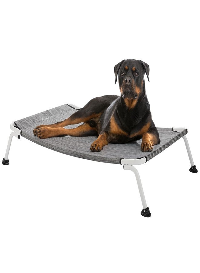 Veehoo Elevated Dog Bed for Outdoor, Cooling Waterproof Raised Dog Cots Beds XL, Curved Off Ground Pet Hammock Cot Lifted for Outside, up to 150lbs, White Legs, Black Silver 49" - Image 1